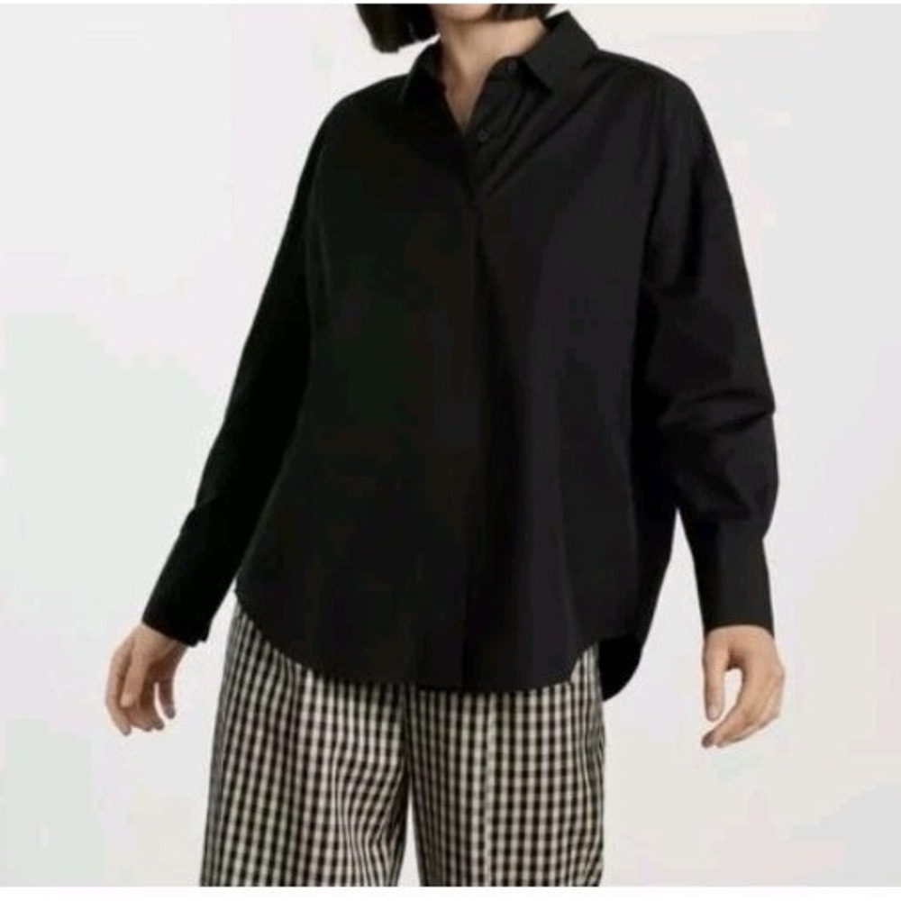Everlane Women's The Oversized Poplin Button Down Shirt Black Size XS EUC